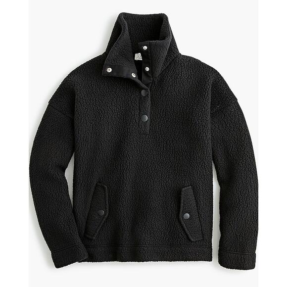 J Crew Snap-Collar Sherpa Sweatshirt in Polartec® Fleece Black Women's S - Picture 2 of 10